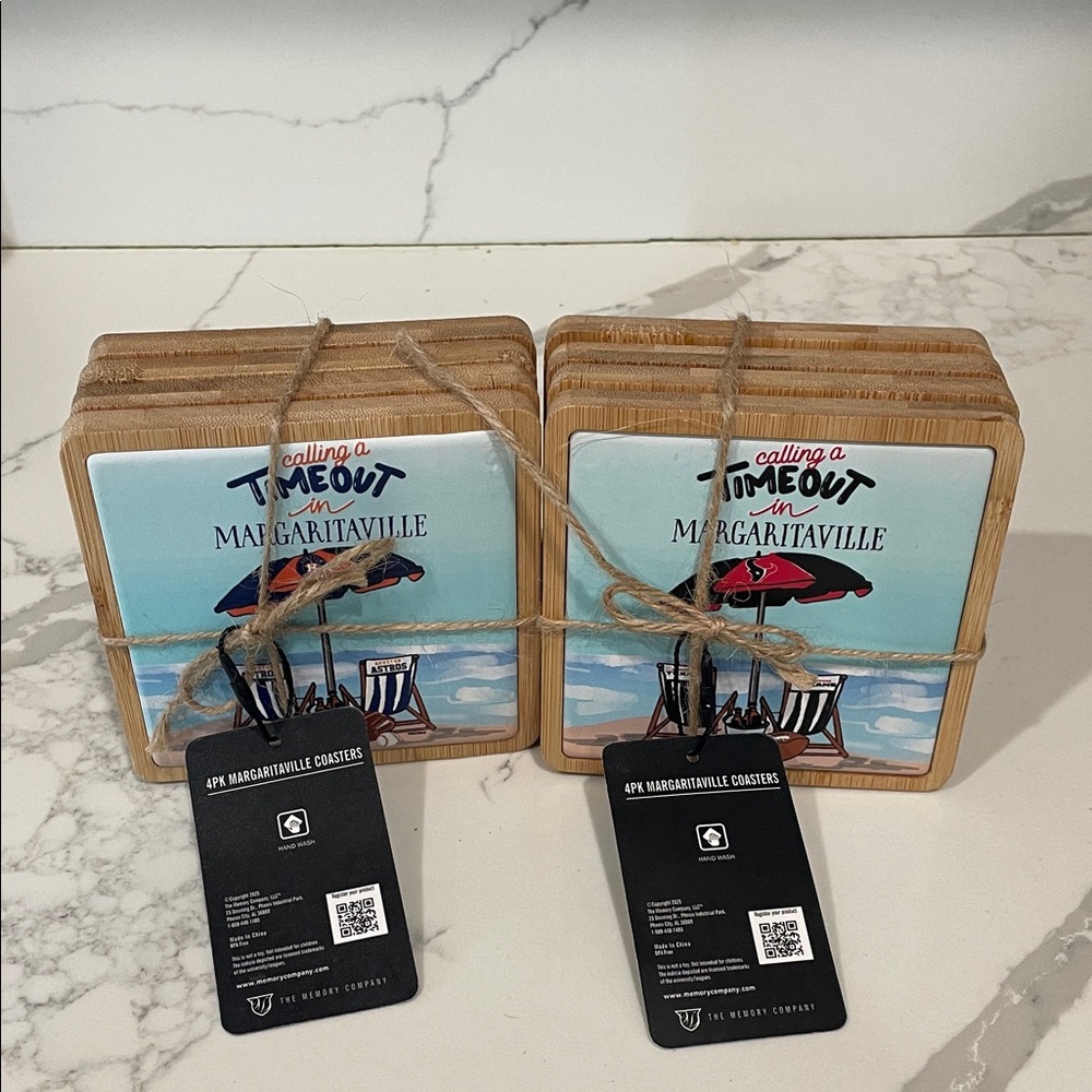 Margaritaville Coastal Umbrella Bamboo Coaster Sets- Houston Astros and Texans - Picture 6 of 6